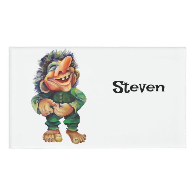 Badge D'identification Illustration de troll drôle scandinave aquarelle (Devant)