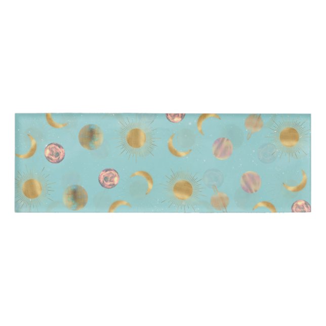 Badge D'identification Illustration Gold Sun Moon Planètes Space Blue (Devant)