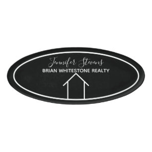 Badge D'identification Immobilier Moderne Noir Blanc Blanc Personnalisé