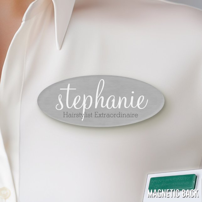 Badge D'identification Impression à l'huile d'argent de fille - Script mi (Custom Name Tag)