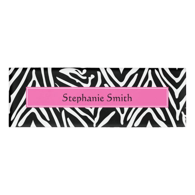 Badge D'identification Impression Zèbre noir, blanc et rose chaud personn (Devant)
