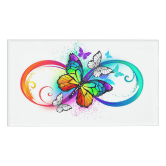 Badge D'identification Infini lumineux avec papillon arc-en-ciel