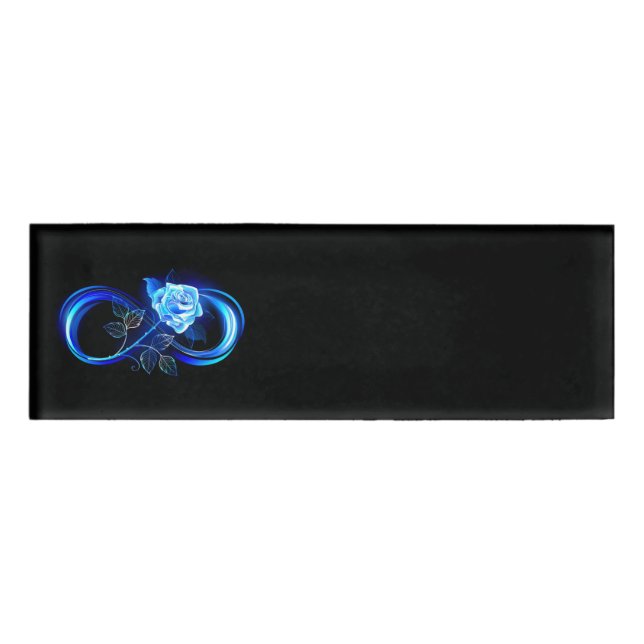 Badge D'identification Infini lumineux avec rose bleue (Devant)