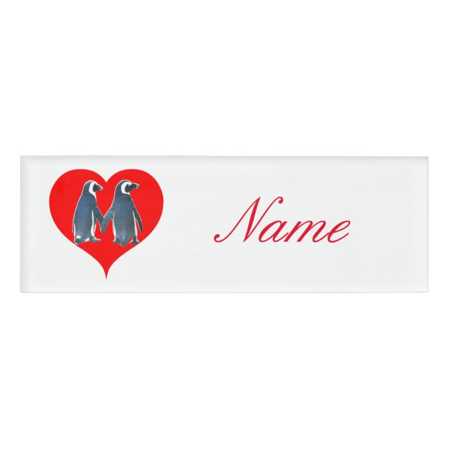 Badge D'identification Inséparables Penguin Coeurs couple Thunder_Cove (Devant)