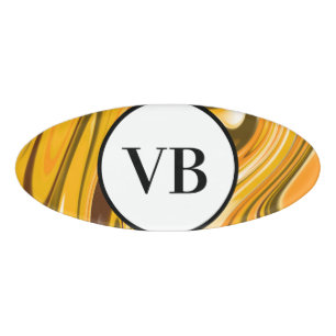 Badge D'identification Jaune noir acrylique pour marbre ajouter nom monog