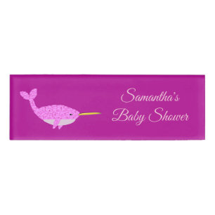 Badge D'identification Joli bébé rose fille Narwhal Baby shower personnal