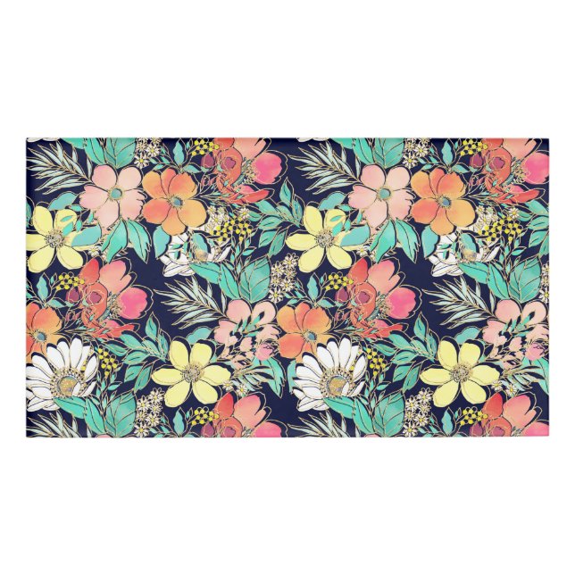 Badge D'identification Joli Fille rose Floral Golden Strokes Design (Devant)