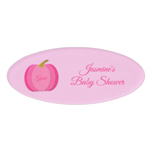 Badge D'identification Joli rose bébé fille Citrouille Baby shower person