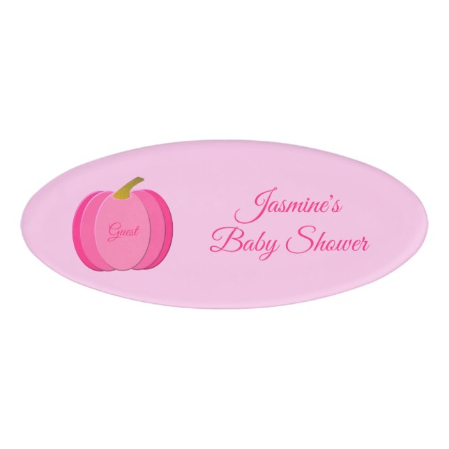 Badge D'identification Joli rose bébé fille Citrouille Baby shower person (Devant)