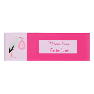 Badge D'identification Jolie chatte rose bébé fille Stork