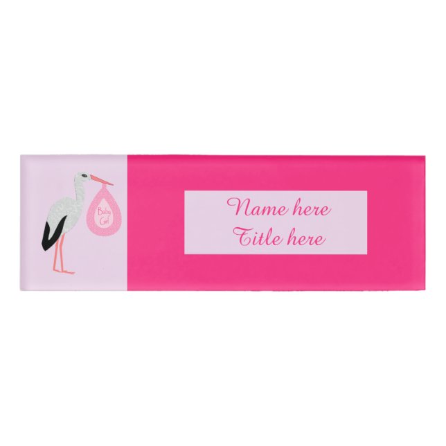 Badge D'identification Jolie chatte rose bébé fille Stork (Devant)