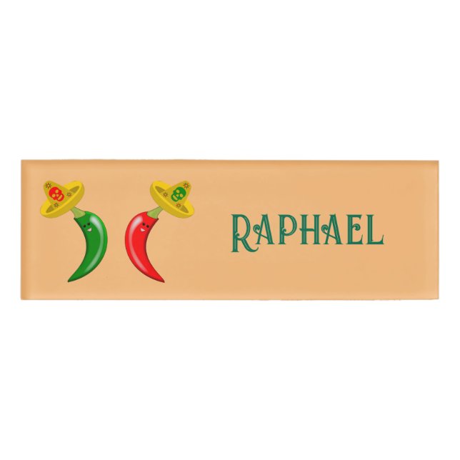 Badge D'identification Jour des Morts Mexicains Chilis Nom personnalisé (Devant)