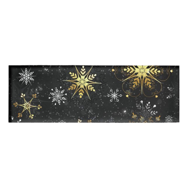 Badge D'identification Les flocons dorés de Noël sur l'Arrière - plan noi (Devant)
