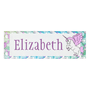 Badge D'identification Licorne blanche et rose