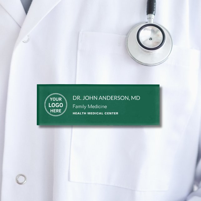 Badge D'identification Logo de clinique de soins médicaux de médecin vert (Doctor Medical Healthcare Clinic Logo Green Name Tag)