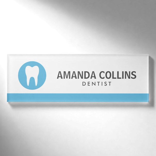 Badge D'identification logo de la dent blanche dentiste bleu ou clinique  (Devant)