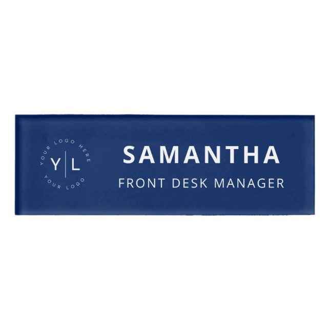 Badge D'identification Logo de l'employé professionnel bleu simple (Devant)