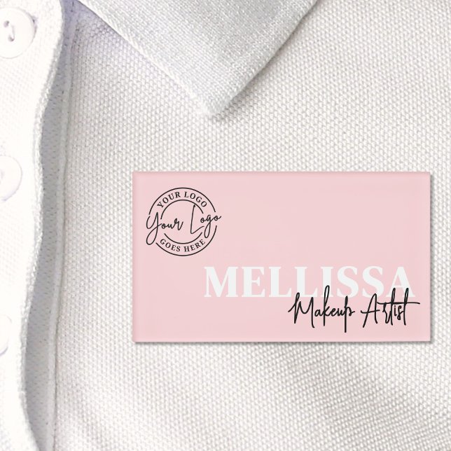 Badge D'identification Logo de Maquillage Écriture Rose Fardé (Blush Pink Script Logo Makeup Name Tag)