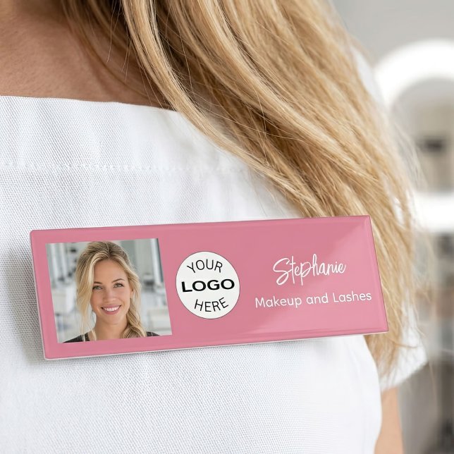 Badge D'identification Logo de photo de maquillage de script rose rose (Créateur téléchargé)