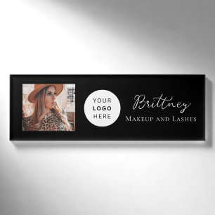 Badge D'identification Logo de script noir et blanc Photo Maquillage Étiq