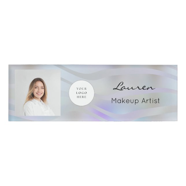 Badge D'identification Logo de script noir holographique moderne Photo (Devant)