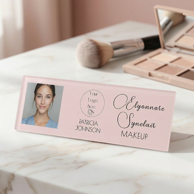 Badge D'identification Logo de script rose Blush Photo Maquillage (Créateur téléchargé)
