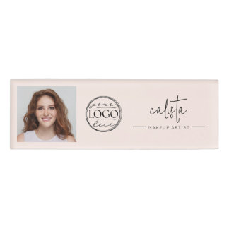 Badge D'identification Logo de script rose blush photo maquillage