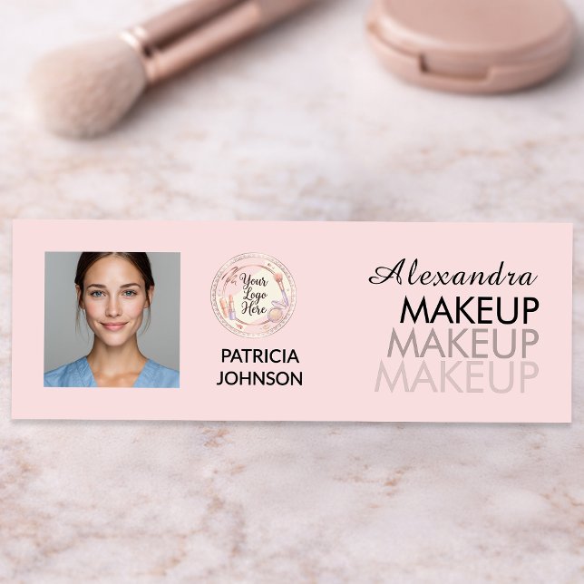 Badge D'identification Logo de script rose poudré Photo Maquillage (Créateur téléchargé)