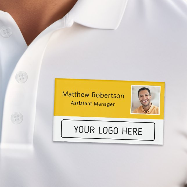 Badge D'identification Logo de société moderne Jaune Photo de l'employé (Créateur téléchargé)