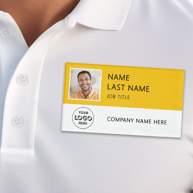 Badge D'identification Logo de société moderne Jaune Photo de l'employé (Créateur téléchargé)