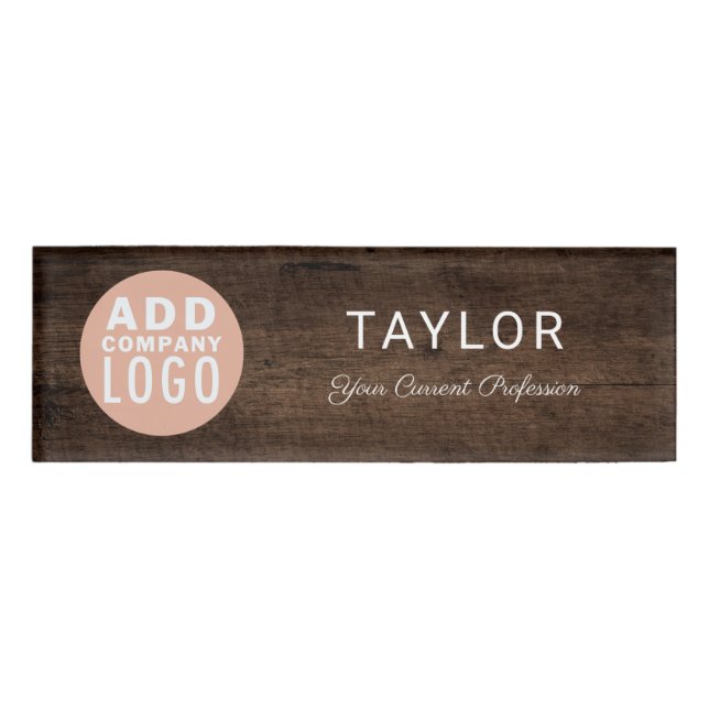 Badge D'identification Logo d'entreprise aspect bois rustique Employés (Devant)