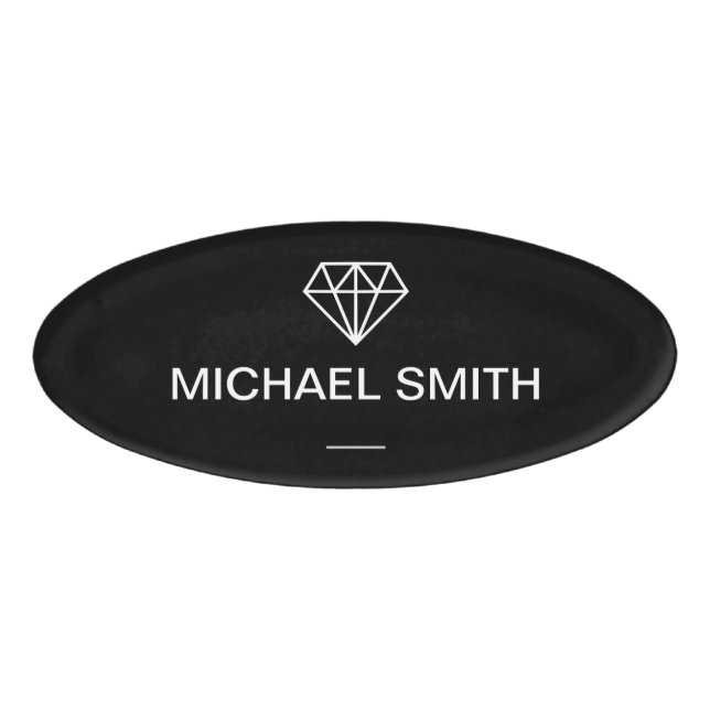 Badge D'identification Logo élégant noir et blanc simple de diamant (Devant)