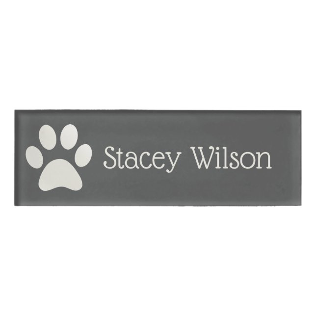 Badge D'identification Logo Empreinte de patte blanc et gris (Devant)