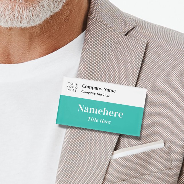 Badge D'identification Logo Entreprise Moderne Simple Turquoise Grand Tit (Créateur téléchargé)