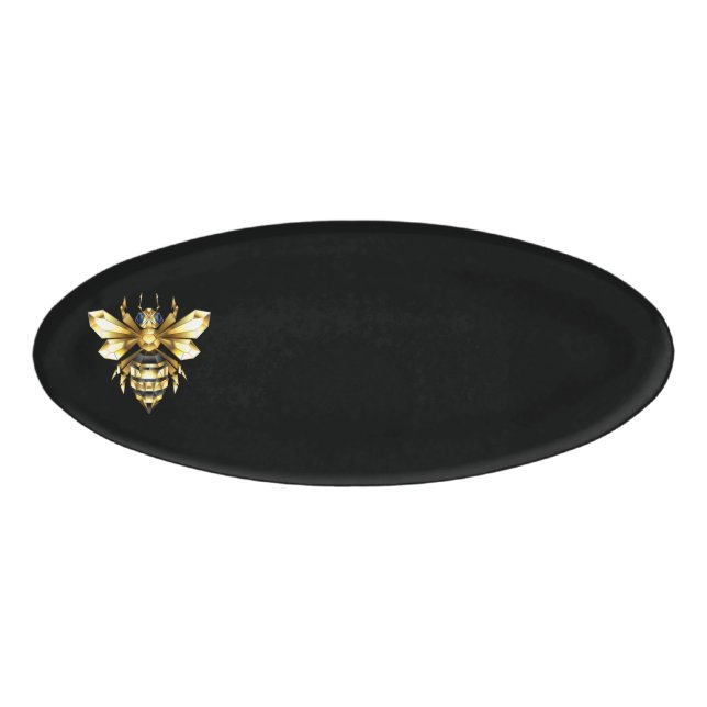 Badge D'identification Logo Faux Gold Foil Bee Polygonal sur Noir (Devant)