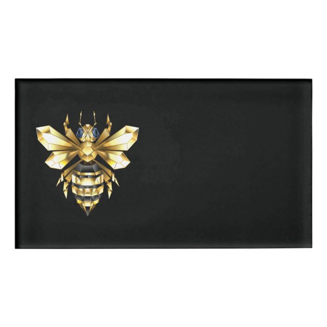Badge D'identification Logo Faux Gold Foil Bee Polygonal sur Noir (Devant)