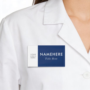 Badge D'identification Logo Grand Simple Bleu Nuit Blanc Nom Titre Minima