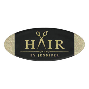 Badge D'identification Logo noir de ciseaux de coiffeur de parties