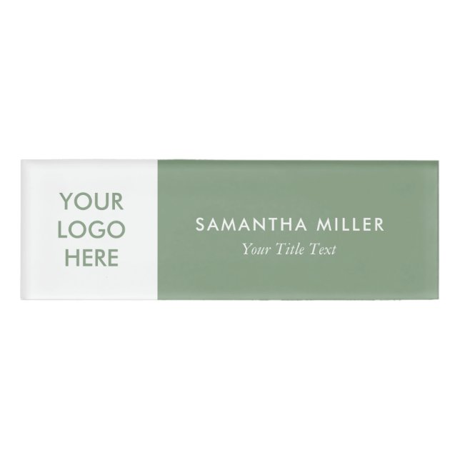 Badge D'identification Logo Personnalisé Blanc & Sage Vert Monogramme (Devant)