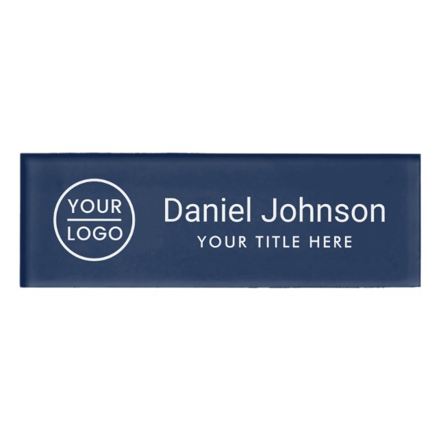 Badge D'identification logo personnalisé bleu foncé nom professionnel (Devant)