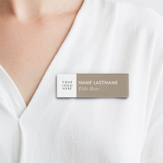 Badge D'identification Logo Personnalisé Neutre Beige Tan Elégant Blanc T