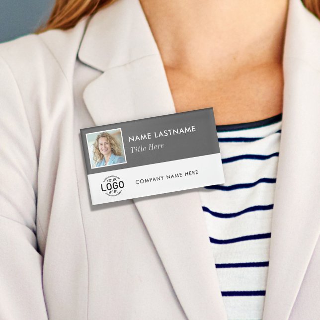 Badge D'identification Logo photo carré Bleu foncé Bleu Blanc magnétique  (Créateur téléchargé)