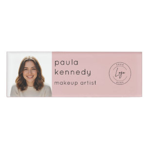 Badge D'identification Logo Photo Maquillage Moderne Rose Pâle