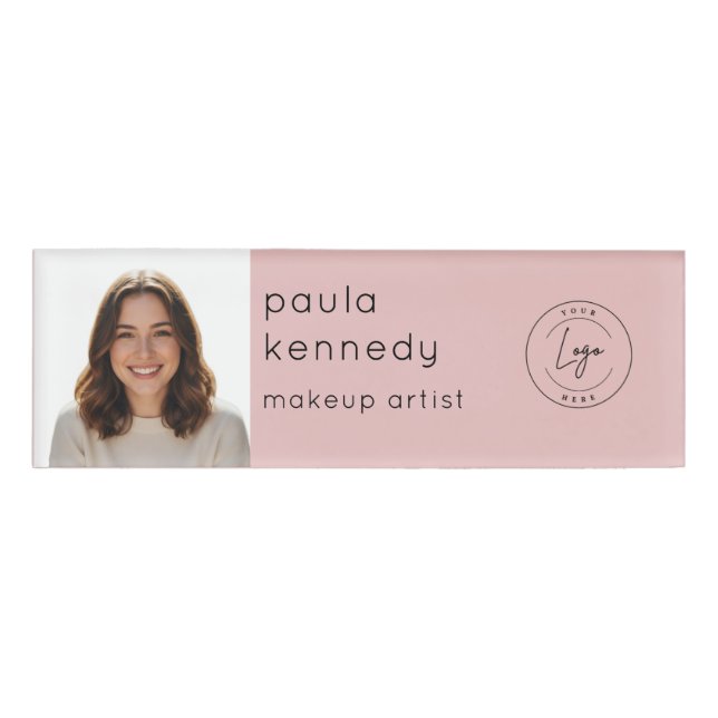 Badge D'identification Logo Photo Maquillage Moderne Rose Pâle (Devant)