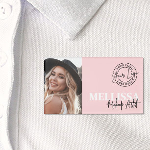 Badge D'identification Logo Photo Maquillage Rose Fardant