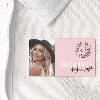 Badge D'identification Logo Photo Maquillage Rose Fardant