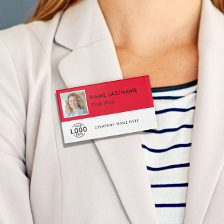 Badge D'identification Logo Photo Personnalisé Magnétique Grand Rouge Cla