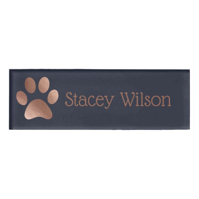 Badge D'identification Logo rose Gold et Marine Empreinte de patte (Devant)