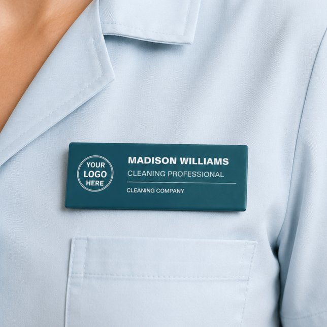 Badge D'identification Logo Services de Nettoyage Moderne Magnétique Sarc (Modern Cleaning Services Logo Teal Magnetic Name Tag)