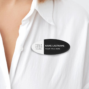 Badge D'identification Logo Simple Moderne Minimaliste Black Magnet Titre